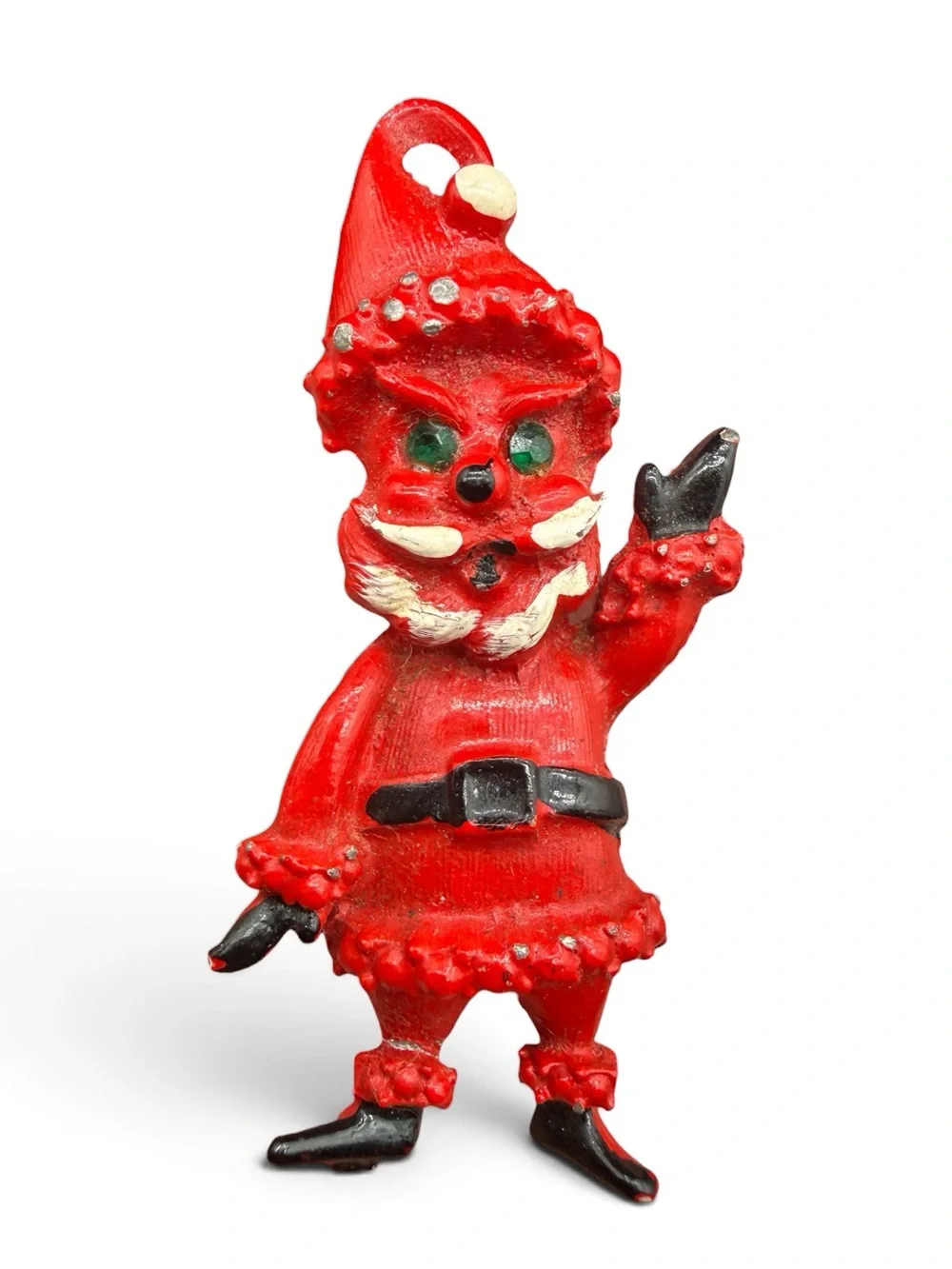 Vintage Evil Santa/ Elf Brooch with Green Eyes